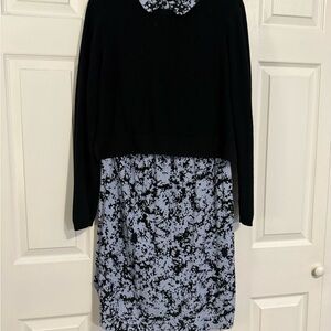 Seraphine Maternity and Nursing Navy & Slate Blue Dress with Floral Collar